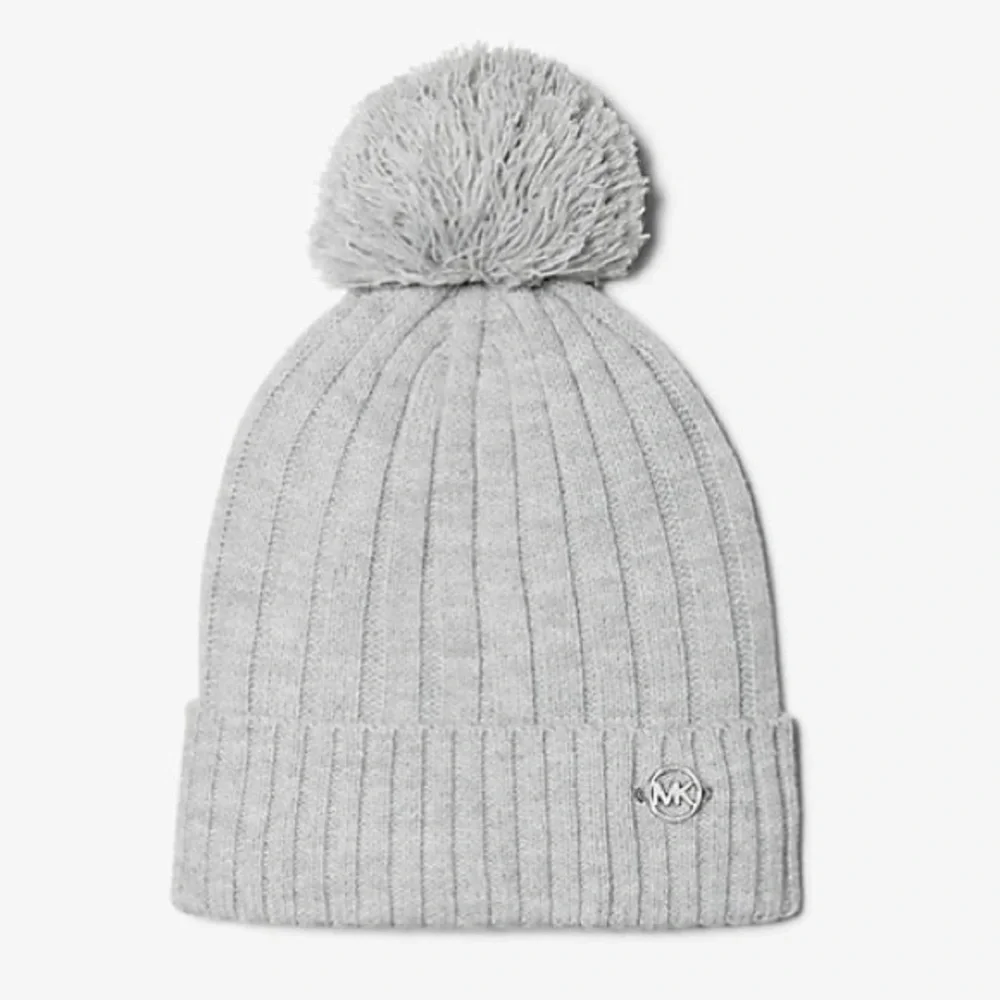 MICHAEL MICHAEL KORS Pom-Pom Acrylic Gray Knit Beanie Hat